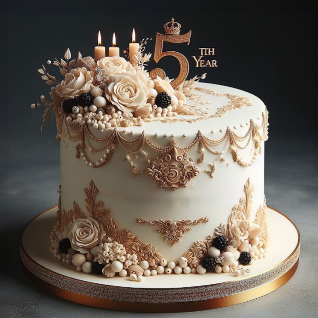 BOLO DE 5º ANIVERSÁRIO DE CASAMENTO ELEGANTE (Ornamental 5th Year Anniversary Card)