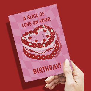 Bolo de Aniversário Cartão Postal Coração Cerejas