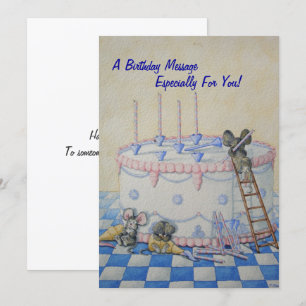 bolo de aniversário com um belo cartão de ratos