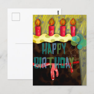 Bolo de Aniversário Feliz Cartão Postal de Velas