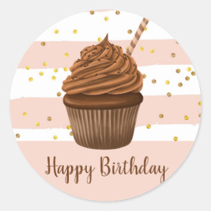 Bolo de Aniversário Listras Cupcake Adesivo Brilho