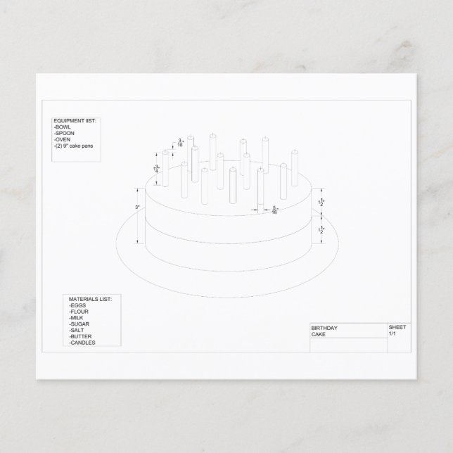 Bolo de Aniversário para Cartão de Festa (Frente)