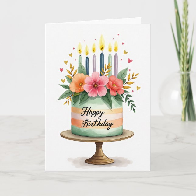 Bolo de Aquarela e Cartão Floral (Frente)