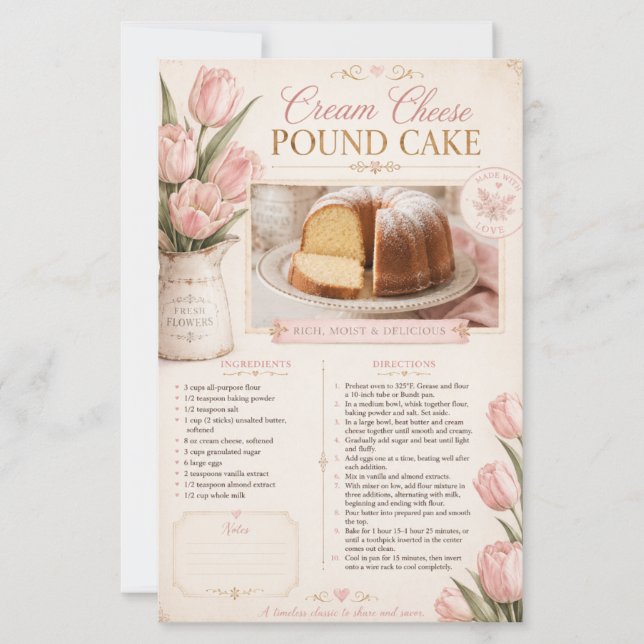 Bolo de Libra de Cream Cheese, Tulipas Rosa Rústic (Frente)
