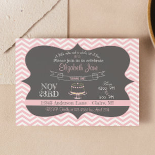 Bolo de Quadro Rosa Primeiro Convite de Aniversári