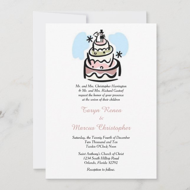Bolo Whimsical Convite de Casamento Vertical 5x7 (Frente)