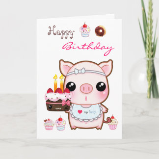 Bolos de porco e de kawaii - Cartão de aniversário
