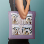 Bolsa Ajustável 4 Colagem de fotos com nome escrito à mão - roxo<br><div class="desc">Use quatro fotos quadradas para criar um presente exclusivo e pessoal. Ou você pode ficar com o filhote hipster e fazer uma moda. Se precisar ajustar as fotos,  clique na ferramenta personalizar para fazer alterações.</div>