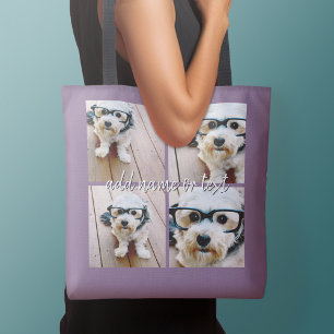 Bolsa Ajustável 4 Colagem de Fotos com nome manuscrito - roxo