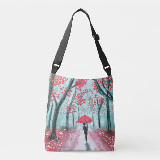 Bolsa Ajustável A Silhueta Humana Rainy Path com Red Umbrella 