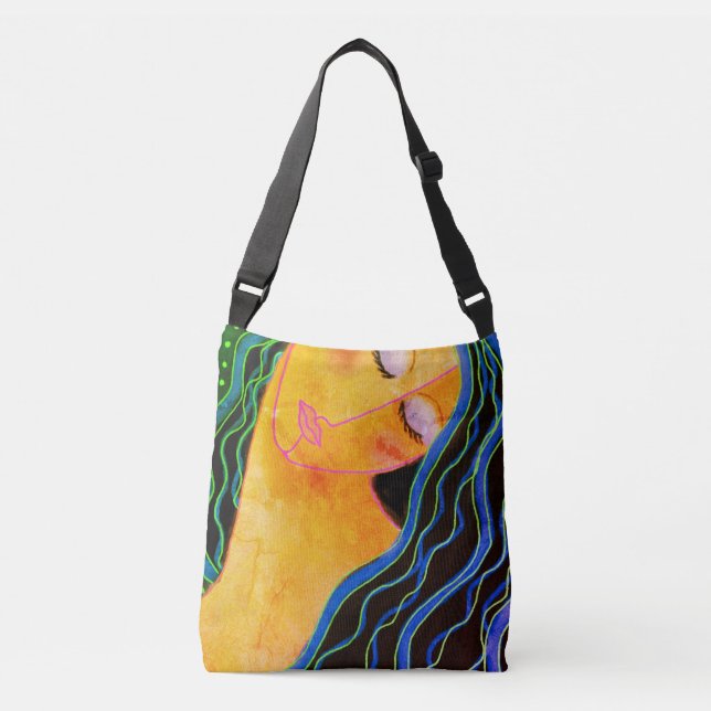 Bolsa Ajustável Abstrato de arte brilhante de cabelo preto (Frente)