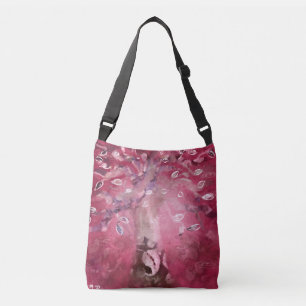 Bolsa Ajustável Abstrato de Árvore Cor-de-rosa Branco deixa castan