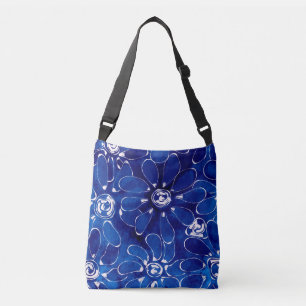 Bolsa Ajustável Abstrato Floral Arte Padrão Azul Flores Brancas