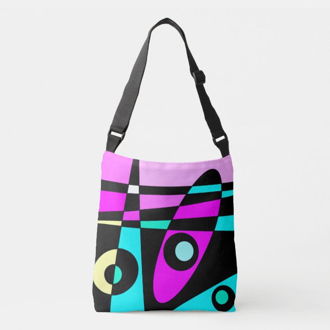 Bolsa Ajustável Abstrato Surfing Turquoise Hot Pink Amarelo Amarel (Frente)