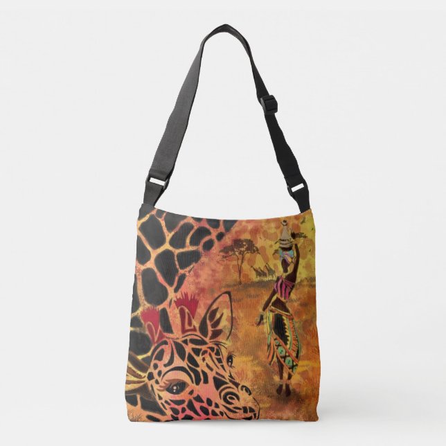 Bolsa Ajustável African Girl and Giraffe - Amigos - Pintura - (Frente)