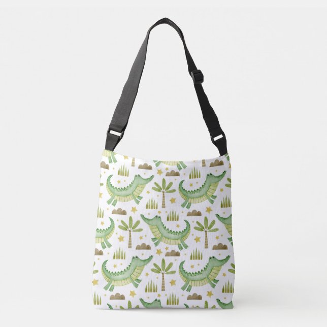 Bolsa Ajustável African Safari: Crocodilo de Aquarela e Palmeiras (Frente)