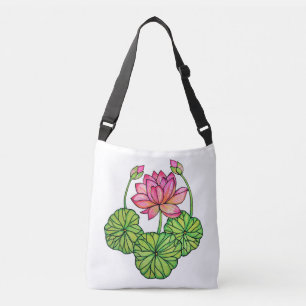 Bolsa Ajustável Aguarela Lotus cor-de-rosa com botões & folhas
