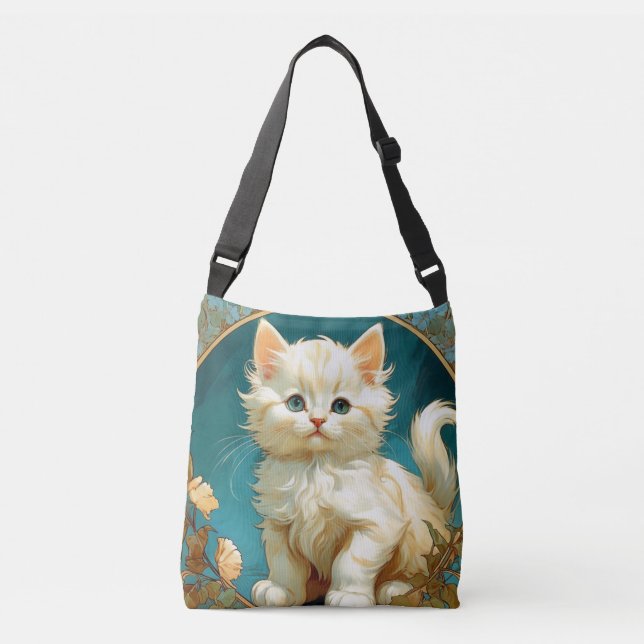 Bolsa Ajustável Alphonse Mucha Art Nouveau White Cat (Frente)