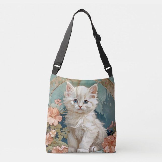 Bolsa Ajustável Alphonse Mucha Style White Cat (Frente)