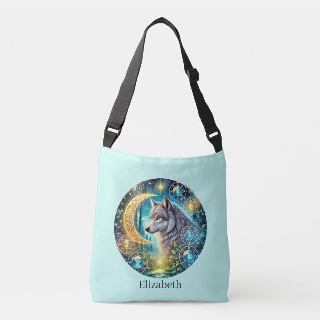 Bolsa Ajustável Amantes de lobos fofos adicionam nome  (Frente)
