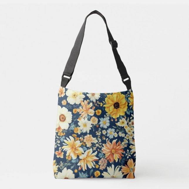Bolsa Ajustável Amarelo-alaranjado e flores brancas deliciosas (Frente)