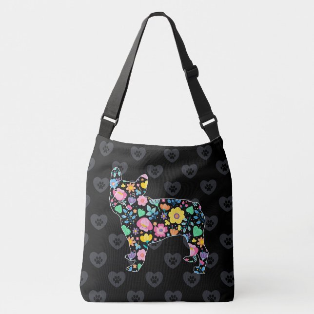 Bolsa Ajustável Amor bonito meu design floral do buldogue francês (Frente)