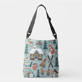 Bolsa Ajustável Animais Florestais: Inverno Vintage Sem Costura.