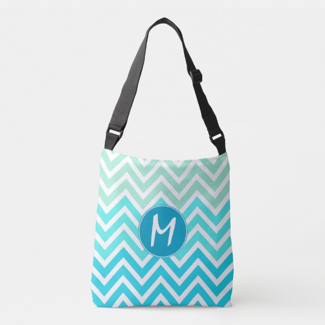 Bolsa Ajustável Aqua Chevron Monogramas Crossbody Bag (Frente)