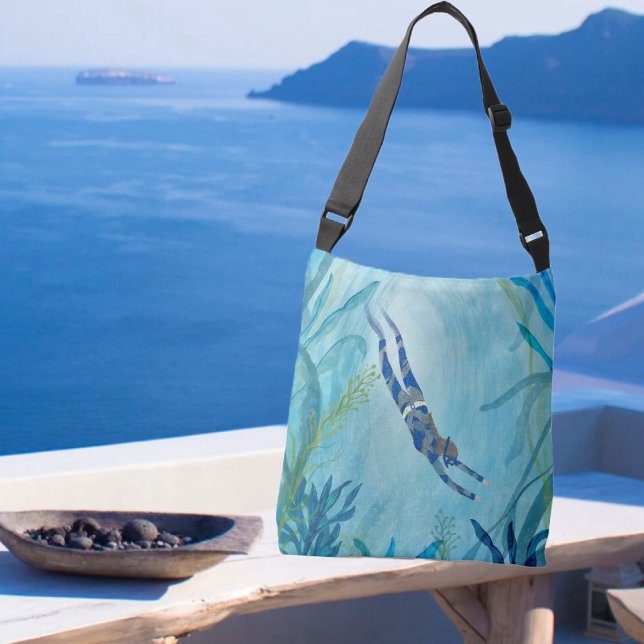 Bolsa Ajustável Aqua Dreams. Mergulho, Manchas, Sob O Mar (Aqua Dreams. Diving, Snorkeling, Under the Sea Crossbody Tote Bag #Diving #snorkeling #scuba)
