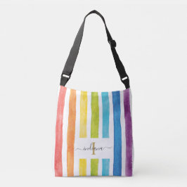 Bolsa Ajustável Aquarela Arco-Íris Monograma Nome Script Filha