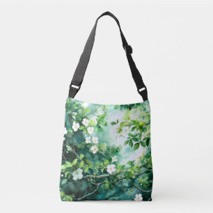 Bolsa Ajustável Aquarela Botânica Flores Brancas Folhas Verdes