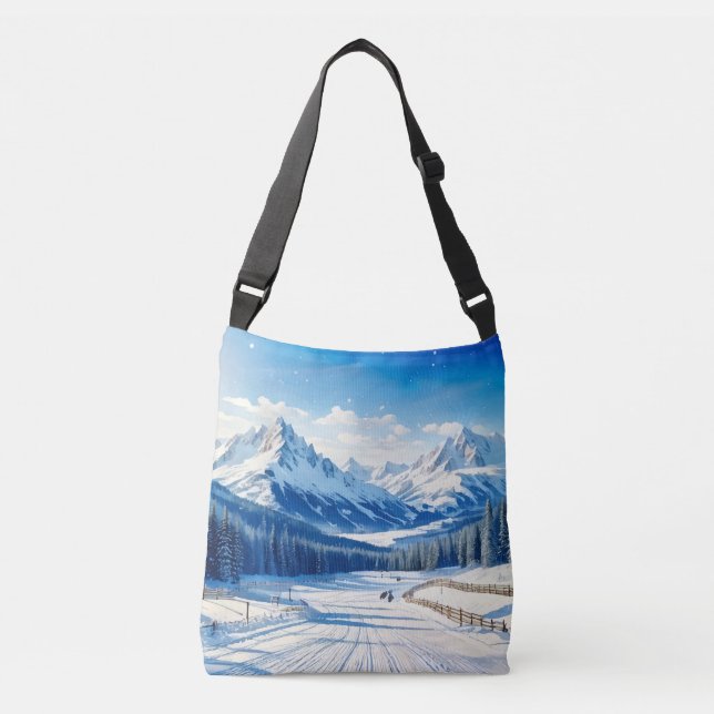 Bolsa Ajustável aquarela esportes de inverno neve coberta (Frente)