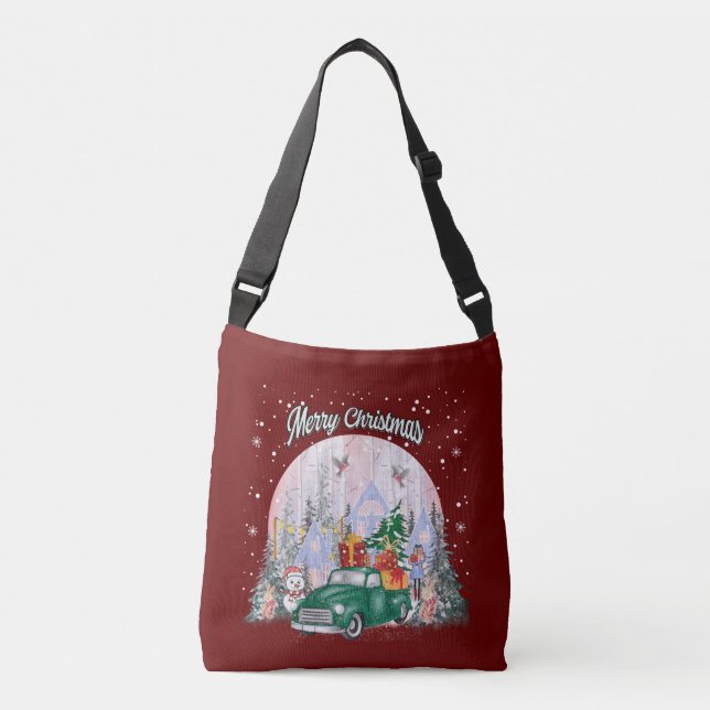 Bolsa Ajustável Aquarela Feliz Natal, Carro De Presentes (Frente)