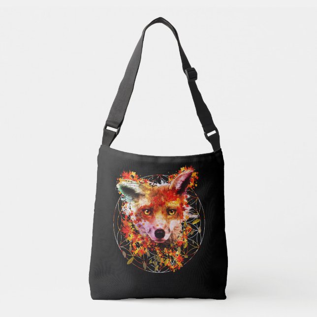 Bolsa Ajustável Aquarela Fox Spirit Animal Flower (Frente)