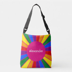 Bolsa Ajustável Arredondar Rays Frame Arco-Íris + seu backgr. & id