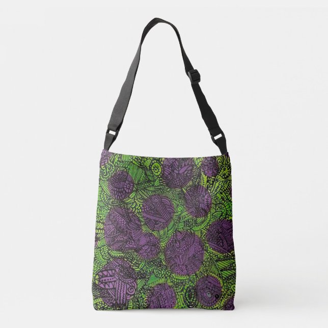 Bolsa Ajustável Arte abstrata verde e roxa (Verso)