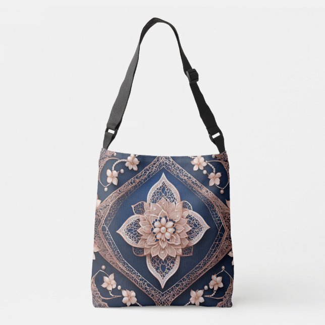 Bolsa Ajustável Arte Azul Escuro Floral Diamond AI (Verso)