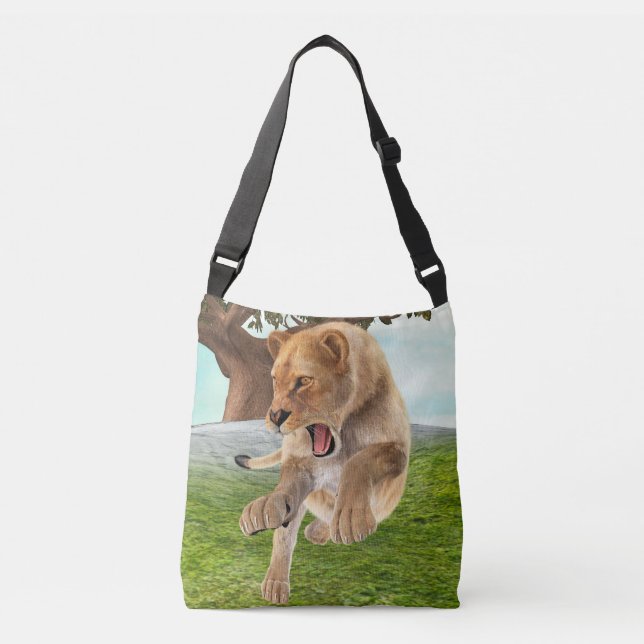 Bolsa Ajustável Arte de Aventura na Selva com Leoa Feroz (Frente)