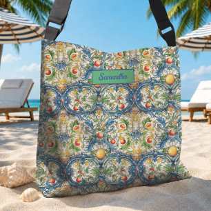 Bolsa Ajustável Arte de Azulejo de Citrino Mediterrâneo Azul Sicil