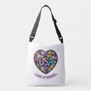 Bolsa Ajustável Arte de Bordado Floral EUA Terra dos Sonhos