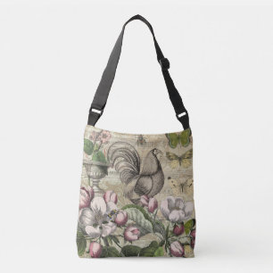 Bolsa Ajustável Arte de Colagem de Jardim com Galo Vintage: País F