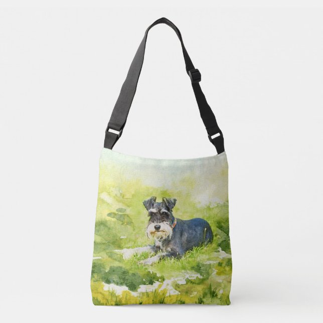 Bolsa Ajustável Arte de Digitas da aguarela do Schnauzer diminuto (Frente)