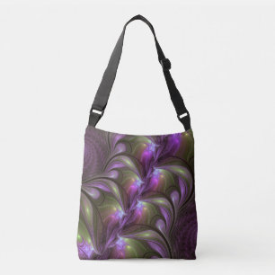 Bolsa Ajustável Arte Fractal de Khaki, Abstrato violeta e colorida