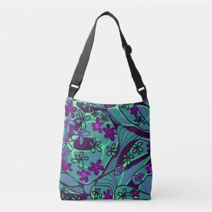 Bolsa Ajustável Arte Neuro Floral Maximalista - Preto Roxo Azul Te