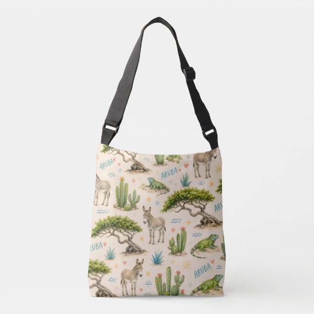 Bolsa Ajustável Árvore divi de Aruba, burro, iguana, cacto (Frente)