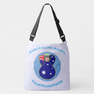 Bolsa Ajustável Australiano Anjo Azul Branco Texto Personalizado