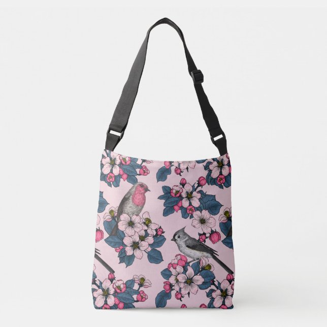 Bolsa Ajustável Aves e Blossomas a rosa (Frente)