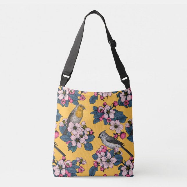 Bolsa Ajustável Aves e Blossomas em amarelo (Frente)