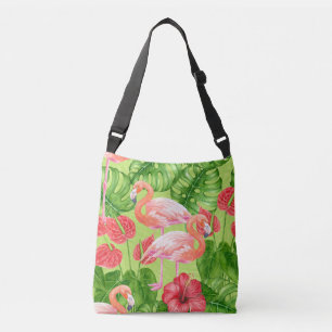 Bolsa Ajustável Aves Flamingo e plantas tropicais
