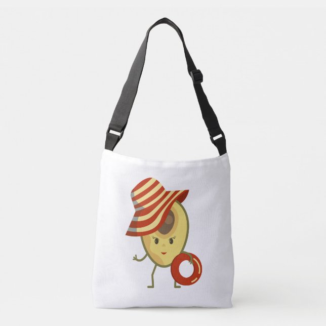 Bolsa Ajustável Avocado, garota de praia com chapéu de sol e anel  (Frente)
